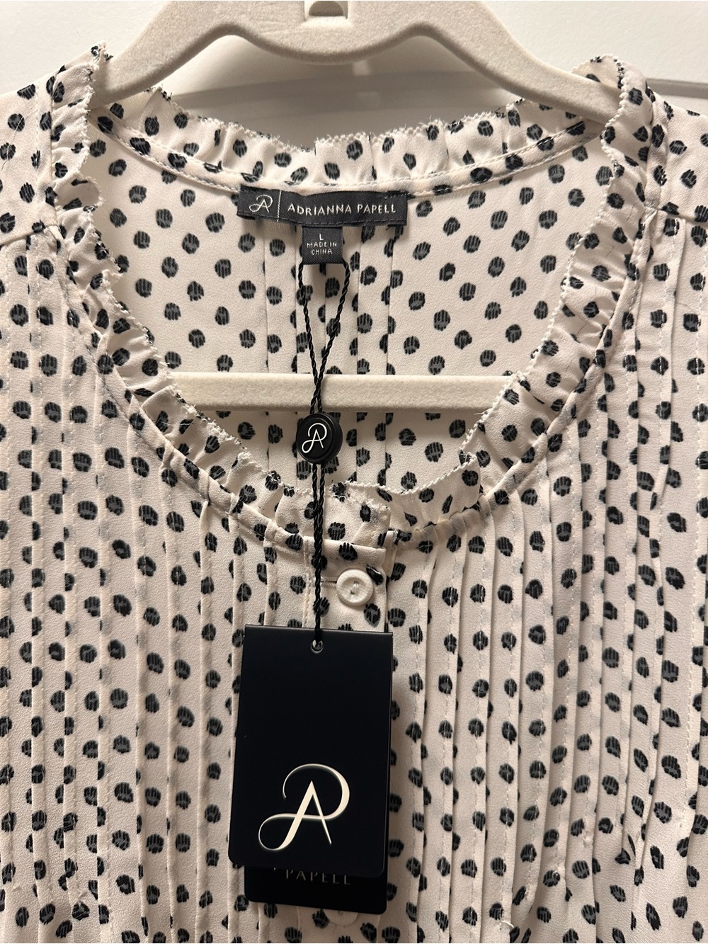 Adrianna Papell Cream Blouse with Black Polka Dots - Picture 3 of 8